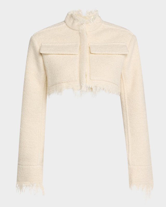 Boucle Knit Fringed Crop Jacket
